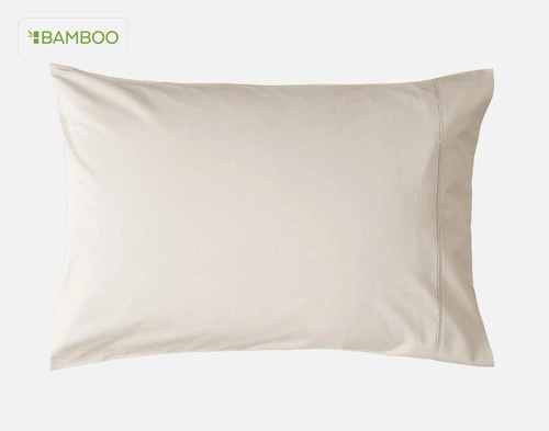 Front view of one of our Bamboo Cotton Pillowcase in Driftwood Beige sitting against a solid white background.