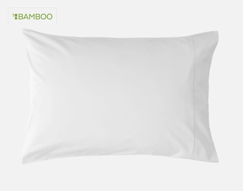 Front view of one of our Bamboo Cotton Pillowcase in White sitting against a solid white background.