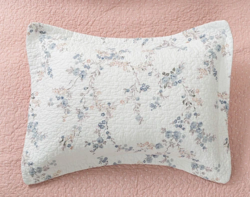 The Annalise Cotton Quilt Set Pillow Sham comes with a white cotton shell and delightful botanical print.