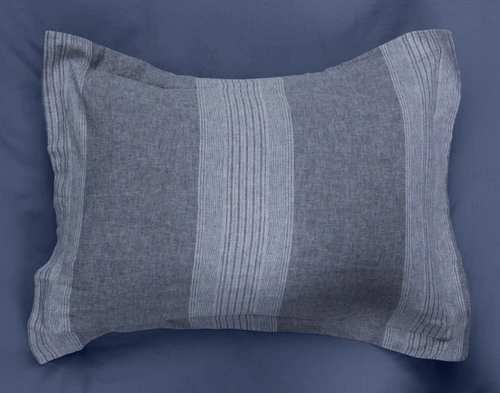 Linen Blend Pillow Sham features vertical stripes in shades of blue.