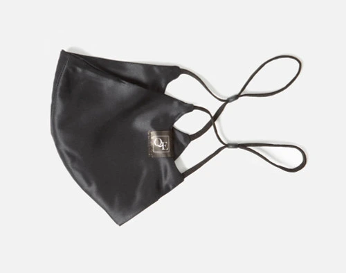 100% Silk Reusable Face Mask in Black, side view.