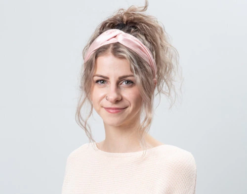 100% Silk Twist Headband in Blush, front view.