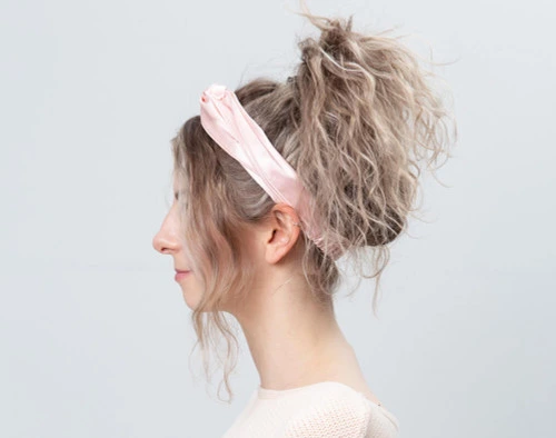 100% Silk Twist Headband in Blush, side view.