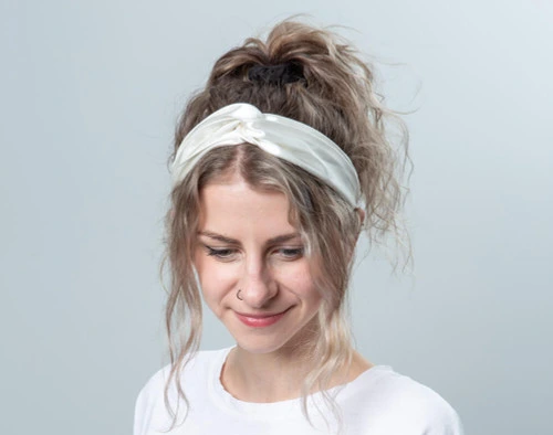 100% Silk Twist Headband in White, top view.