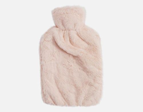 Our fluffy Plush Faux Fur Water Bottle in soft Blush Pink against a solid white background.