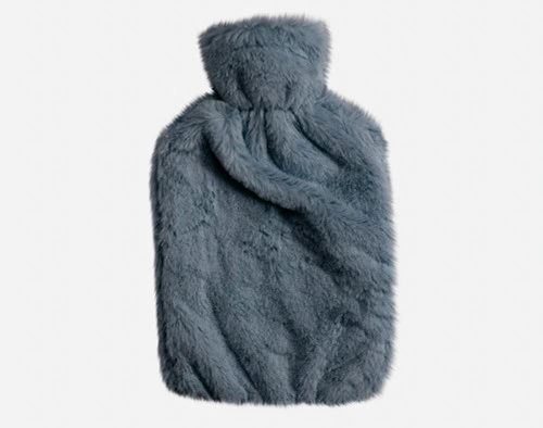 Our fluffy Plush Faux Fur Water Bottle in soft Thundercloud Grey against a solid white background.