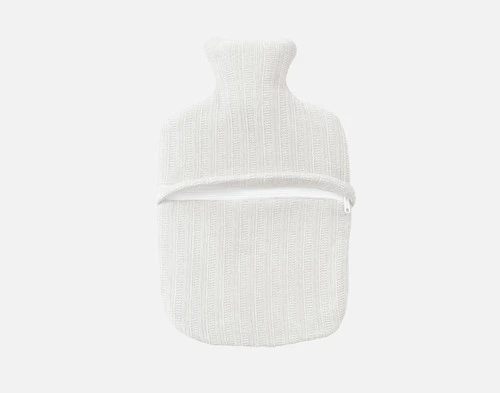 Top view of the reverse on our Chenille Sherpa Hot Water Bottle in White to show its zipper enclosure.