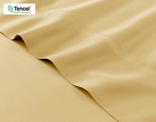 Close-up on the edge of our silky soft flat sheet for our BeechBliss TENCEL™ Modal Sheet Set in Sun Shower.