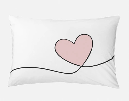 Our left Paper Planes Pillowcase with a black trail shaped into a heart filled with pink.