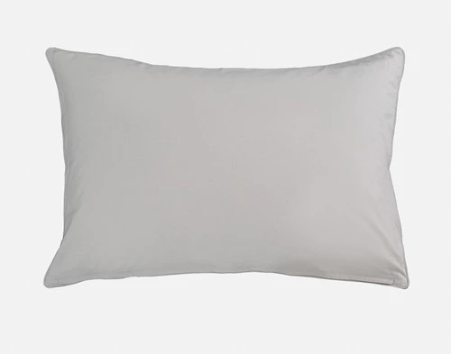 Front view of the solid grey reverse on our Landon Pillow Sham resting against a solid white background.