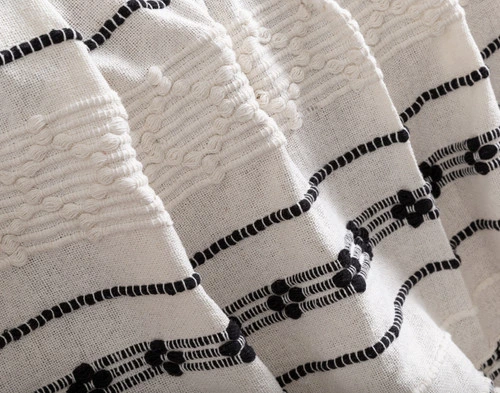 Close-up on the ruffled cozy fabric on our Artisanal Throw in Kavi.