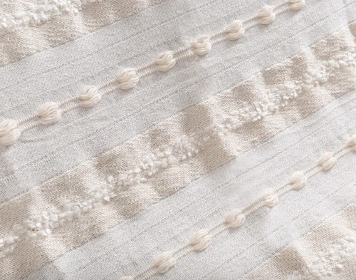 Close-up on the hand woven line pattern on our Artisanal Throw in Naya.