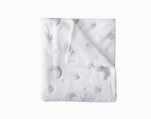 Top view of our Stars & Moons Glow in the Dark Fleece Throw folded into a tidy square against a solid white background.