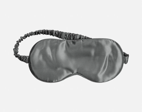 Mulberry silk sleep mask in Pewter Grey standing against a solid white background.