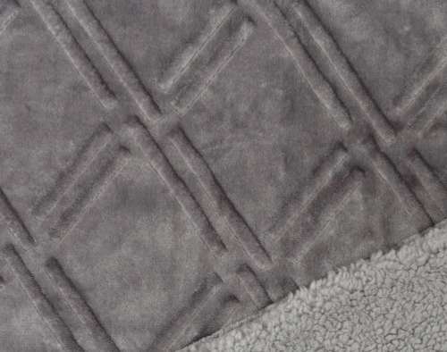 Close up of pattern and sherpa reverse of Diamond Etched Throw in Metal.