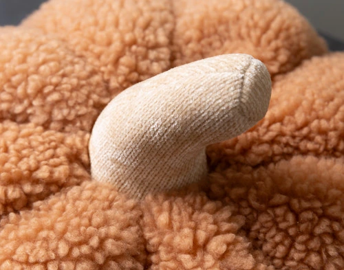 Close-up on our Pumpkin Cushion in Copper to show its light beige stem.