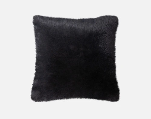 Front view of our Polar Fur Euro Sham in Onyx Black resting against a solid white background.