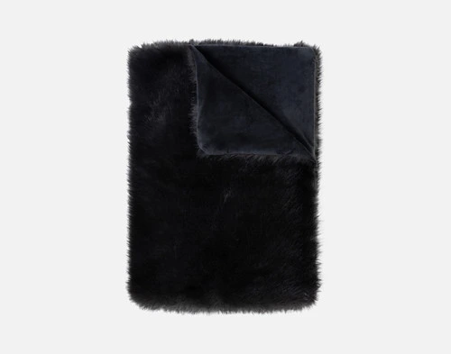 Top view of our Polar Fur Throw in Onyx folded into a tidy square against a solid white background.