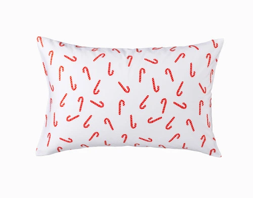 Front view of our second Candy Canes Pillow Talk Pillowcase to show its red candy cane design.