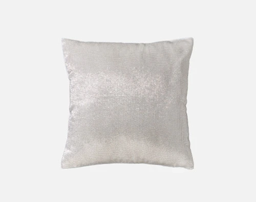 Front view of our Beaded Square Cushion Cover in Silver resting against a solid white background.