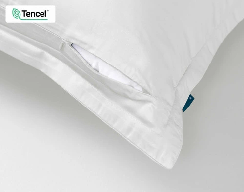 Close-up on the zipper enclosure on the reverse of our BeechBliss TENCEL™ Modal Pillow Shams in White.