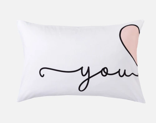 Front view of the "you" design on one of our You Heart Me Pillow Talk Pillowcases.