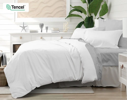 BeechBliss TENCEL™ Modal Duvet Cover in White right side view on bed.