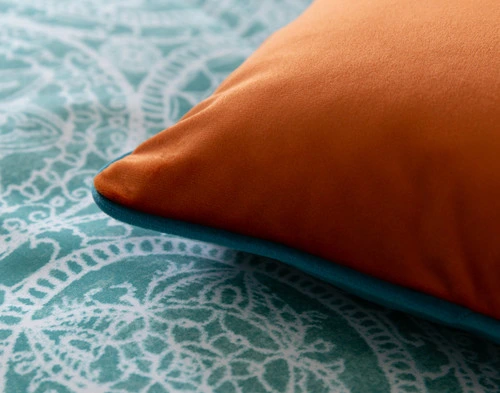 Close-up on the corner of our Fiji Boudoir Pillow Cover.