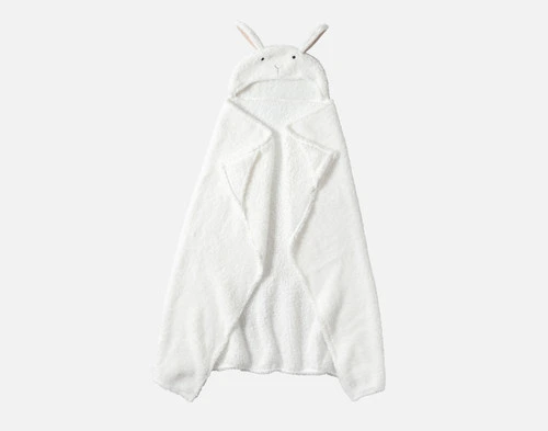 Front view of our Rabbit Hooded Animal Throw being unworn against a solid white background.