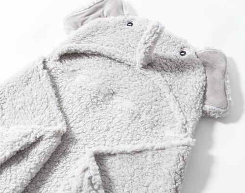 Close view of the elephant-shaped hood on our Elephant Hooded Animal Throw.