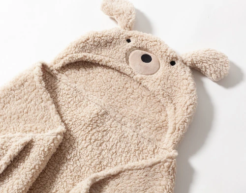 Close view of the bear-shaped hood on our Bear Hooded Animal Throw.