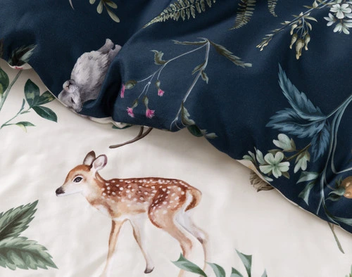 Close-up view of the surface pattern and soft bamboo cotton fabric on our Bambi Comforter Set.