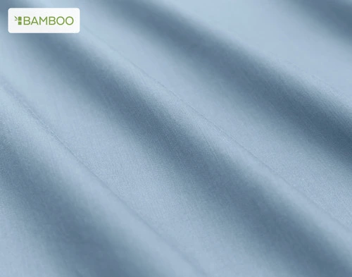 Close-up on the smooth and soft surface on our Bamboo Cotton Sheet Set in Mistral Blue.