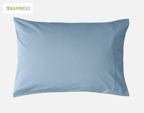 Front view of one of our Bamboo Cotton Pillowcase in Mistral Blue sitting against a solid white background.