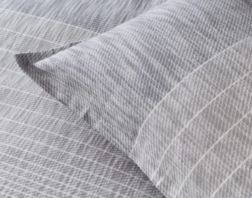 Close-up on the corner of our Halston Pillow Sham to show its flange edge border.