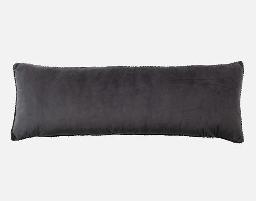 Front view of the smooth velvet backing on our Ripple Boucle Lumbar Pillow in Soot on a white background.