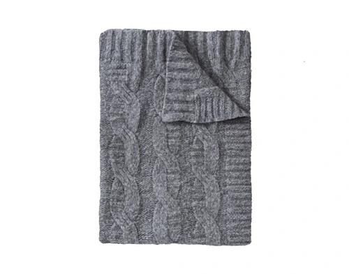 Top view of our Grey Fisher Knit Throw folded neatly into a tidy square.