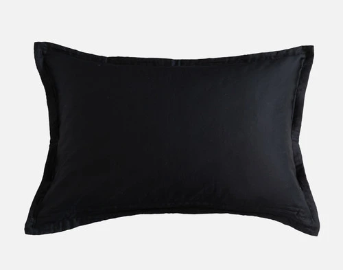 Reverse view of our Jetset Black Pillow Sham on a solid white background.