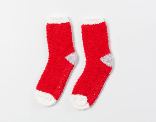 Top view of our Red Lounge Socks unworn on a solid white background.