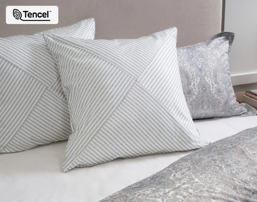 Two Bayview Euro Shams dressing the head of a bed along with the Bayview Duvet Cover and matching Pillow Sham.