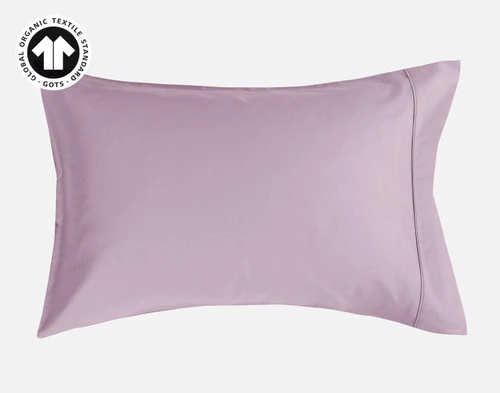 Front view of our Organic Cotton Pillowcases in Amethyst, sitting against a blank white background.