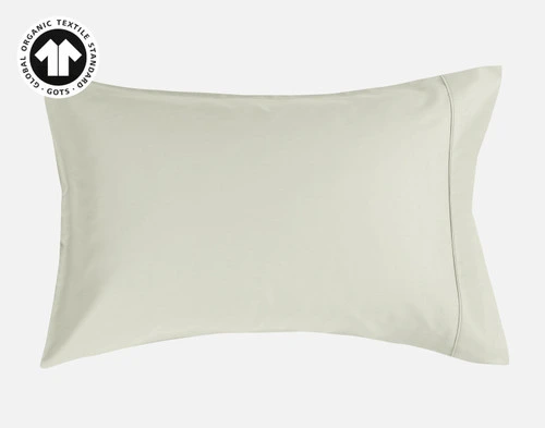 Front view of our Organic Cotton Pillowcases in Sagebrush, sitting against a blank white background.