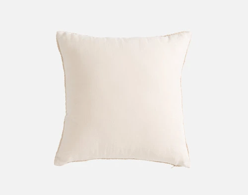 Back view of our Crinkle Square Cushion Cover in Sand sitting in front of a solid white backdrop.