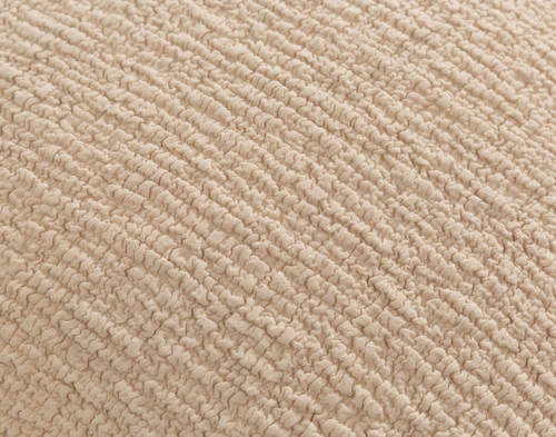 Angled view of the front side of our Crinkle Square Cushion Cover in Sand.